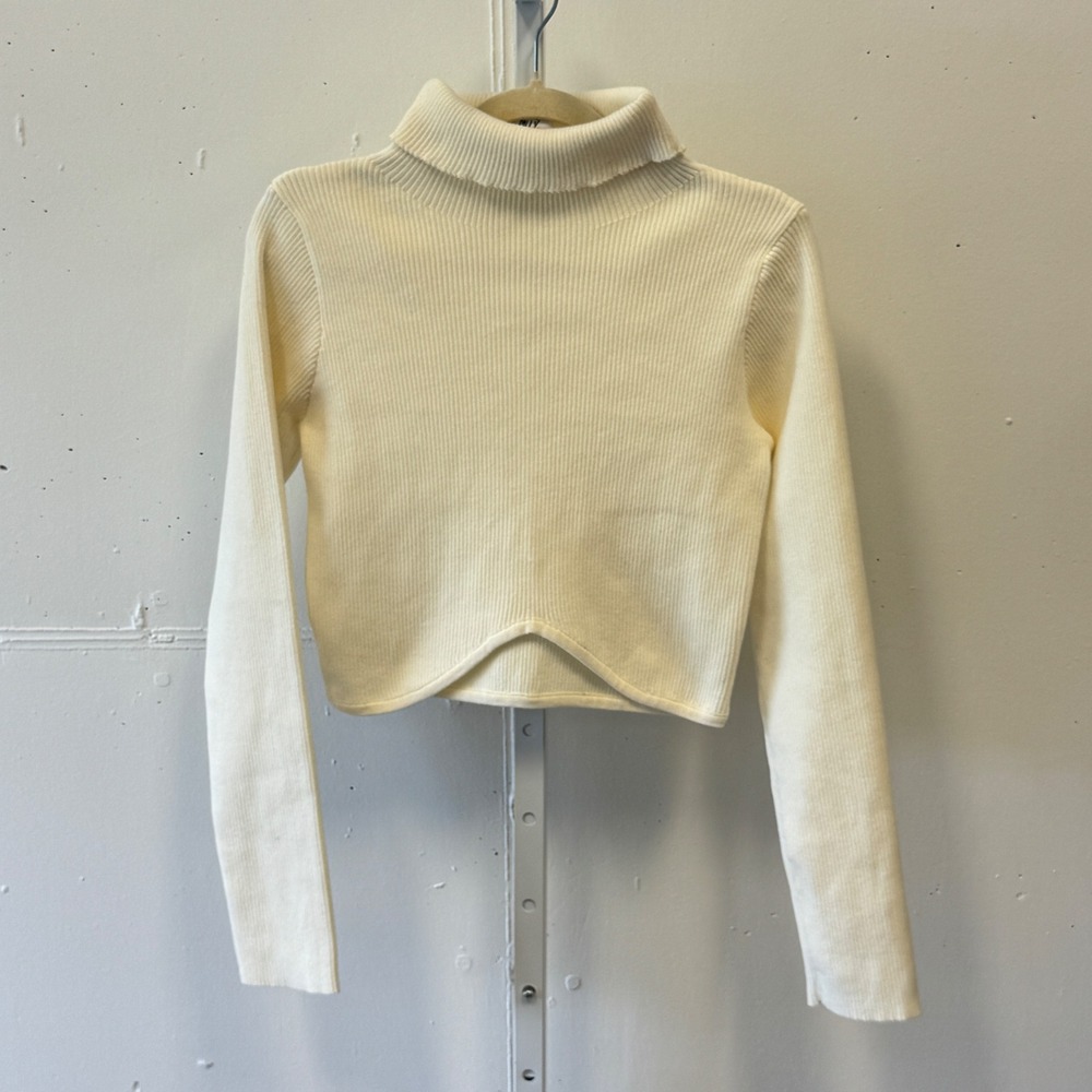 Princess Polly Ivory Ribbed Turtleneck Cropped Sweater Curved Hem Small N57793UO